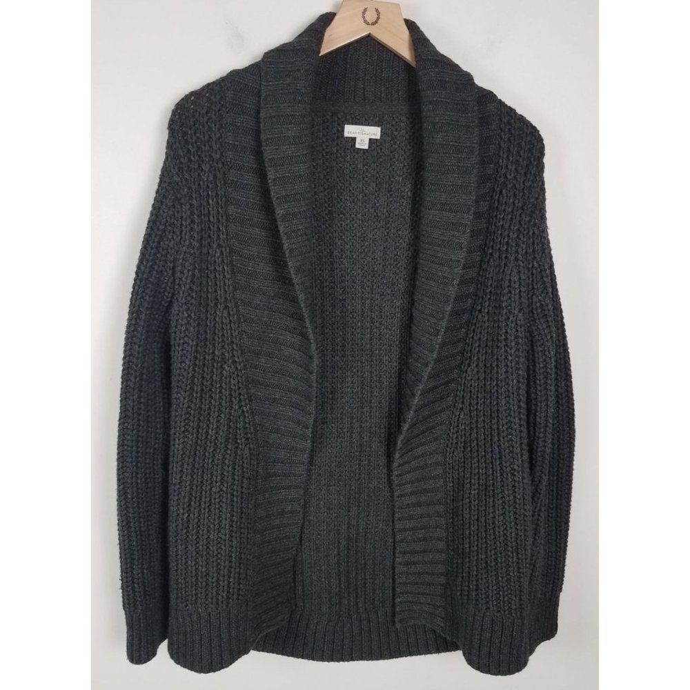 LL Bean Signature Women's Sz. XS Grey Wool Blend Knit Open Front Cardigan